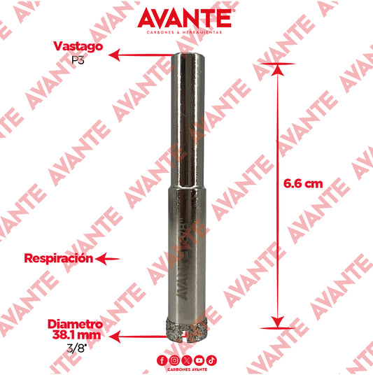 Broca Diamantada Avante 3/8" Con Vástago Redondo 1/4" - 1 Pieza