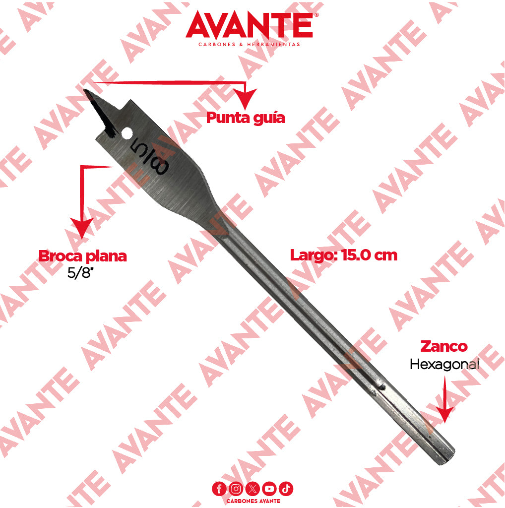 Broca Plana Avante Para Madera 5/8" Vástago Hexagonal - 1 Pieza