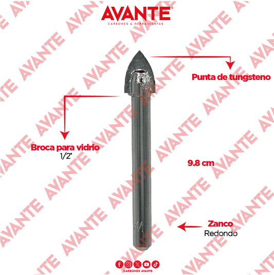 Broca Avante Para Vidrio y Cerámica 1/2" Punta de Carburo - 1 Pieza