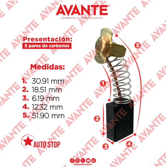 Carbones Avante Para Pulidora BLACK & DECKER (CAP-6) - Paquete 5 Pares