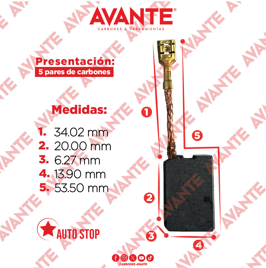 Carbones Avante Para Taladro Magnético Perfil B (CAP-77B) - Paquete 5 Pares