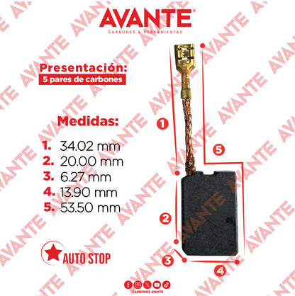 Carbones Avante Para Taladro Magnético Perfil B (CAP-77B) - Paquete 5 Pares
