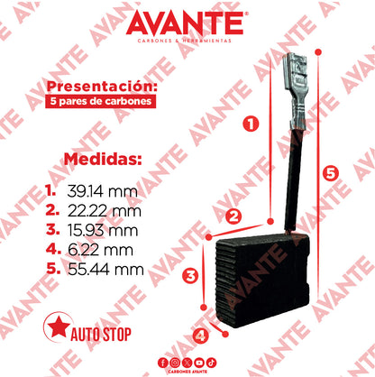 Carbones Avante Para Router DEWALT (CAP-30) - Paquete 5 Pares