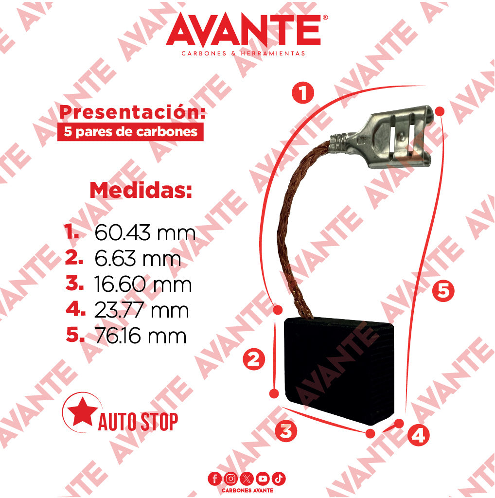 Carbones Avante Para Cortadora De Metales 14" MILWAUKEE (CAP-56) - Paquete 5 Pares