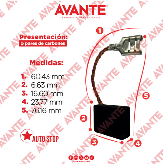 Carbones Avante Para Cortadora De Metales 14" MILWAUKEE (CAP-56) - Paquete 5 Pares