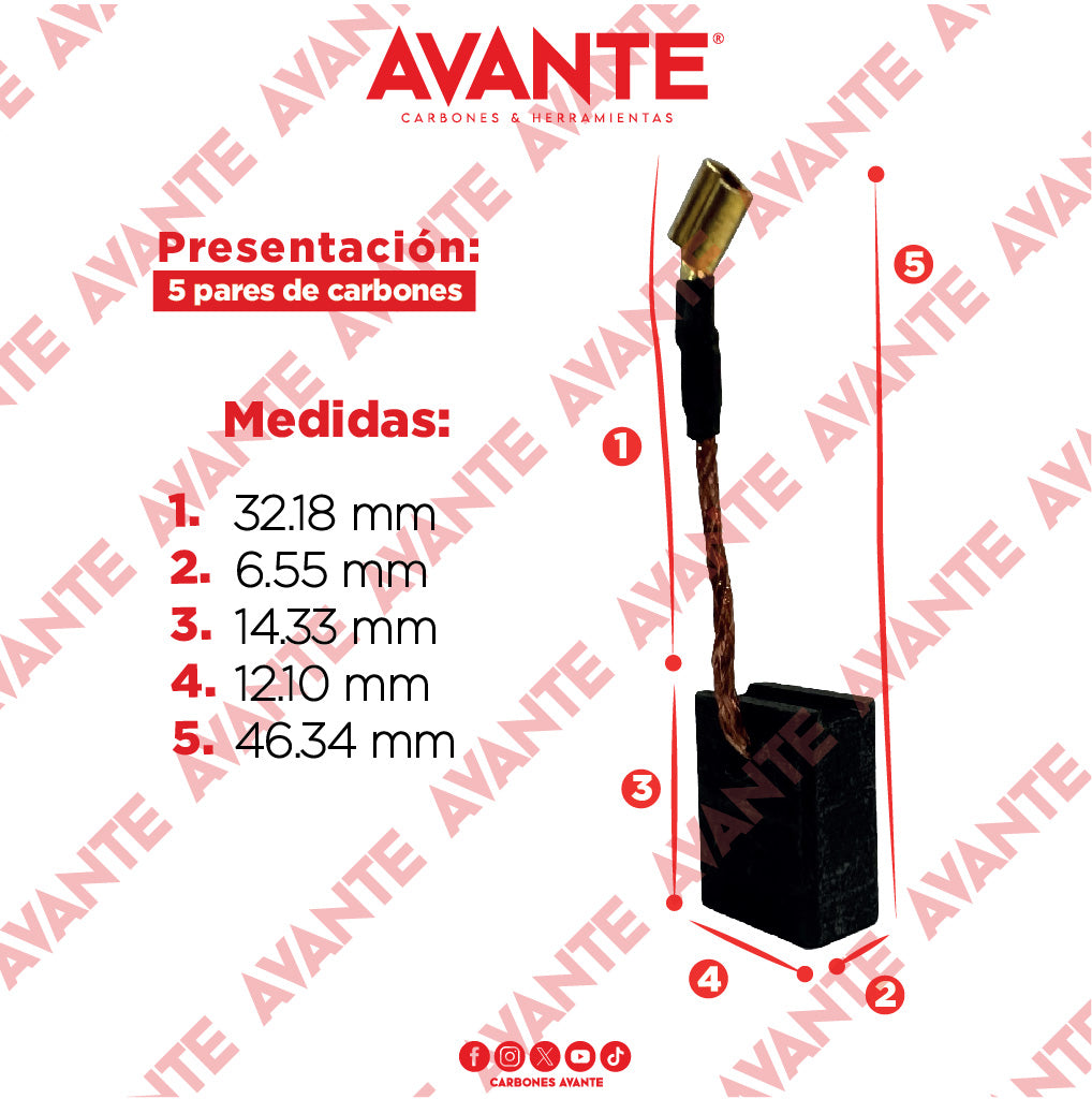 Carbones Avante Para Esmeriladora DEWALT (CAP-58B) - Paquete 5 Pares