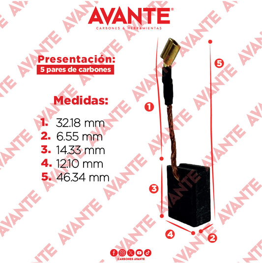 Carbones Avante Para Esmeriladora DEWALT (CAP-58B) - Paquete 5 Pares