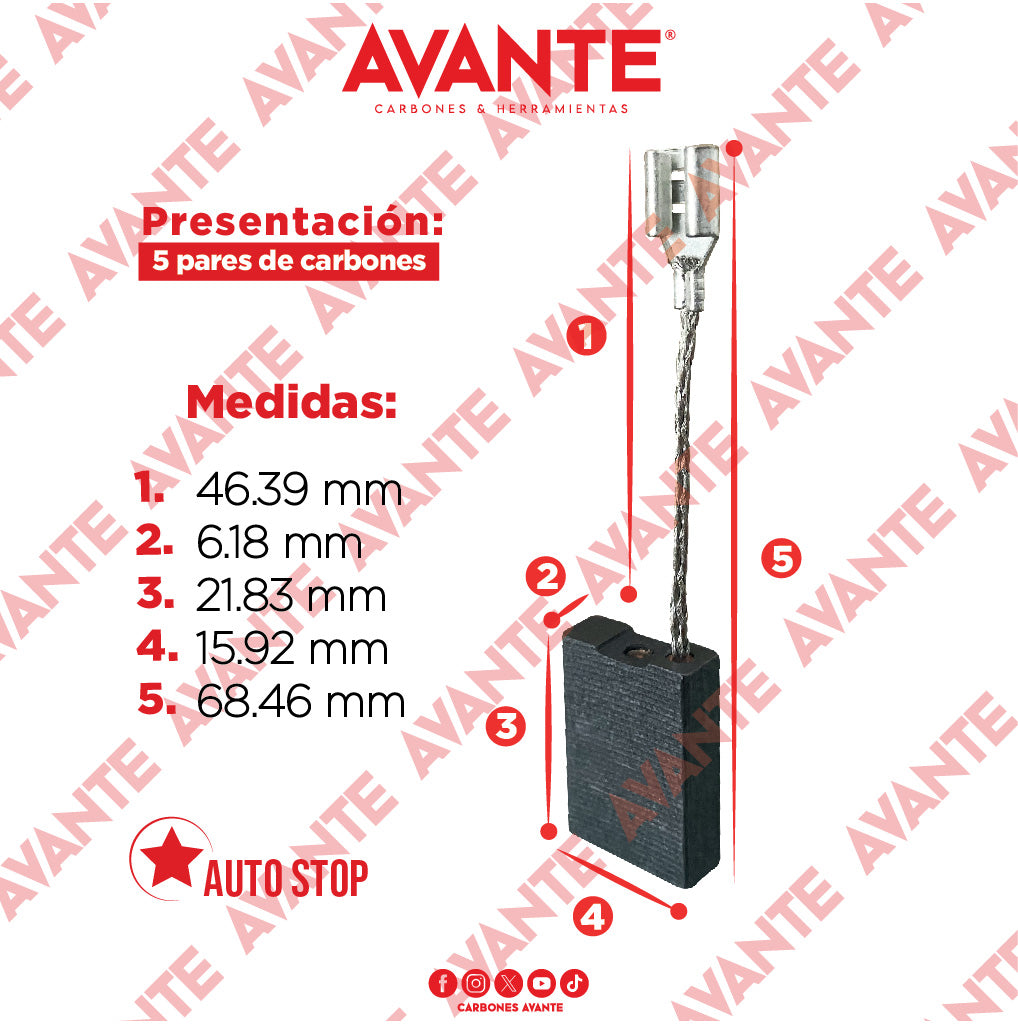 Carbones Avante Para Esmeriladora BOSCH Enchufe (CAP-23)- Paquete 5 Pares