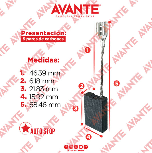 Carbones Avante Para Esmeriladora BOSCH Enchufe (CAP-23)- Paquete 5 Pares