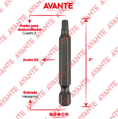 Puntas Magnéticas Avante Destornillador Cuadro 3 Acero S2 - Paquete 10 Piezas