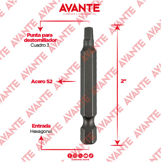 Puntas Magnéticas Avante Destornillador Cuadro 3 Acero S2 - Paquete 10 Piezas