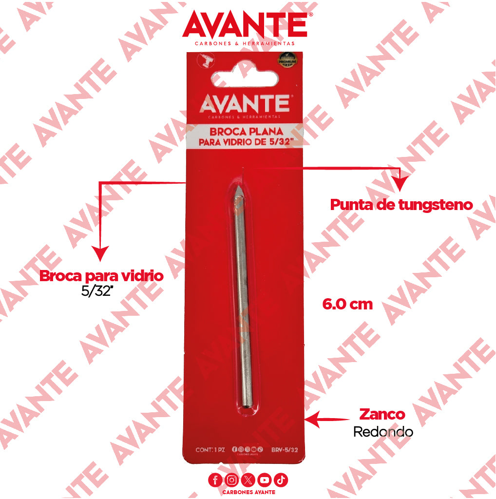 Broca Avante Para Vidrio y Cerámica 5/32" Punta de Carburo - 1 Pieza