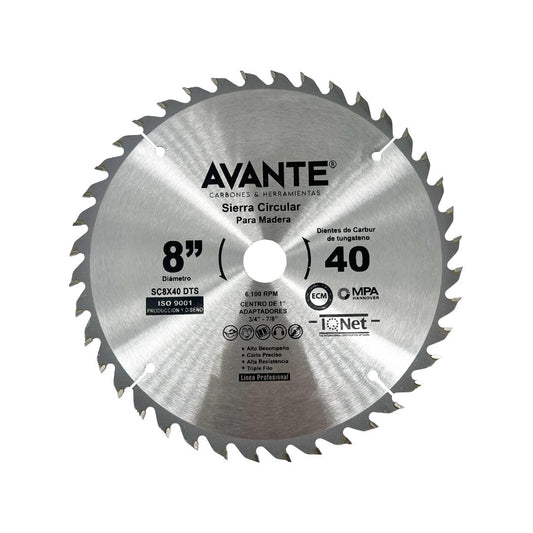 Sierra Circular Avante Para Madera 8" 40 Dientes (Carburo de Tungsteno) - 1 Pieza
