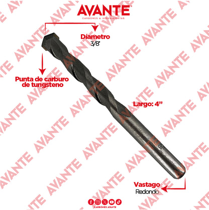 Broca Avante Para Concreto 3/8" x 4" Vástago P3 - Paquete 10 Piezas