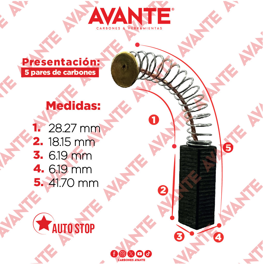 Carbones Avante Para Licuadora Oster Y Otros (CAP-2) - Paquete 5 Pares