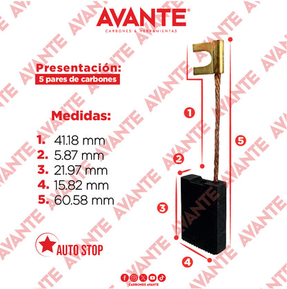Carbones Avante Para Esmeriladora Mediana BOSCH (CAP-8) - Paquete 5 Pares