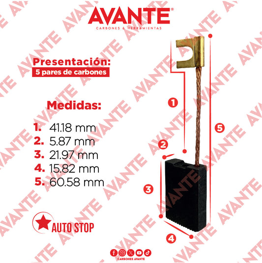 Carbones Avante Para Esmeriladora Mediana BOSCH (CAP-8) - Paquete 5 Pares