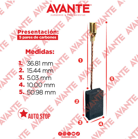 Carbones Avante Para Mini Esmeriladora BOSCH Y MAKITA (CAP-40)- Paquete 5 Pares