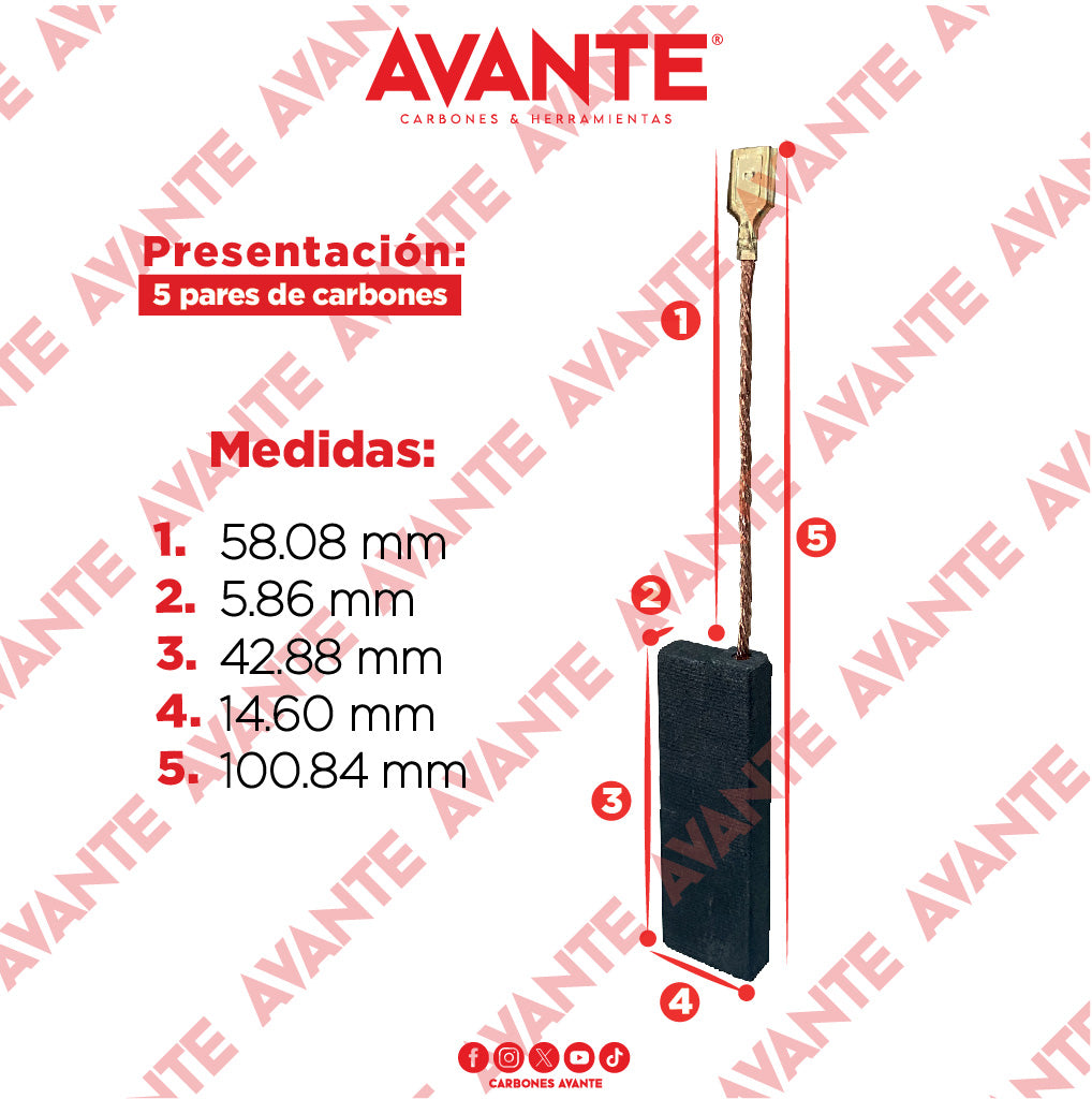 Carbones Avante Para Aspiradora Mediana CRAFTSMAN (CAP-75) - Paquete 5 Pares