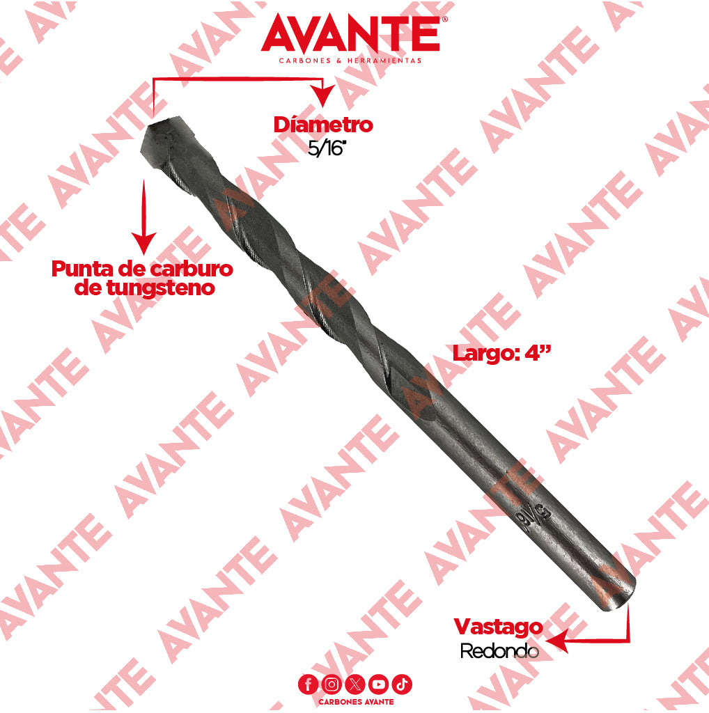Broca Avante Para Concreto 5/16" x 4" Vástago P3 - Paquete 10 Piezas