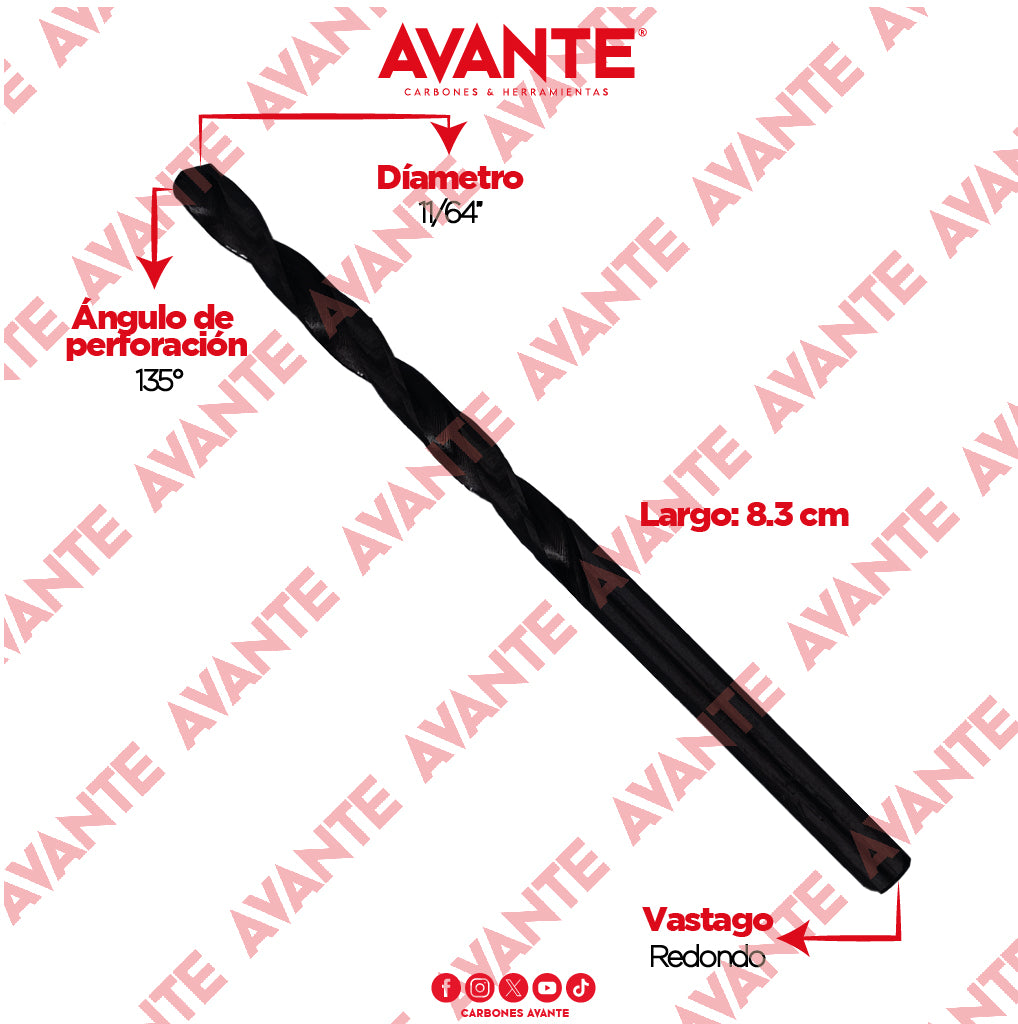 Broca Avante Alta Velocidad Acero M2 HSS 11/64" - Paquete 10 Piezas
