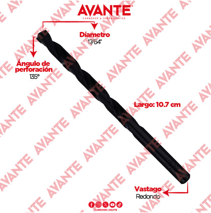 Broca Avante Alta Velocidad Acero M2 HSS 17/64" - Paquete 10 Piezas