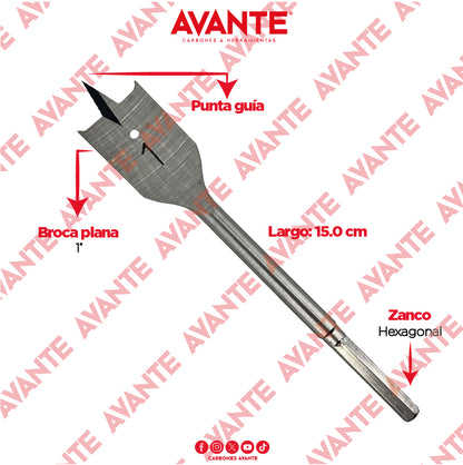 Broca Plana Avante Para Madera 1" Vástago Hexagonal - 1 Pieza
