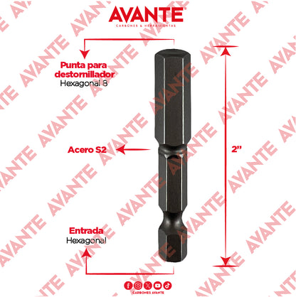 Puntas Magnéticas Avante Destornillador Hexagonal 8 Acero S2 - Paquete 10 Piezas