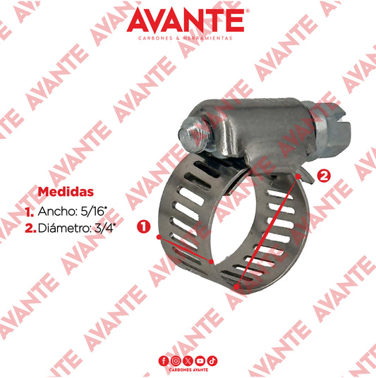 Abrazadera Sin Fin Avante Acero Inoxidable 5/16" a 3/4" - Paquete 100 Piezas