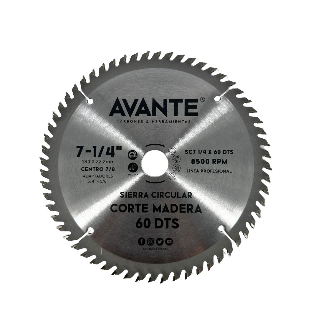 Sierra Circular Avante Para Madera 7-1/" 60 Dientes (Carburo de Tungsteno) - 1 Pieza