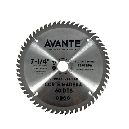 Sierra Circular Avante Para Madera 7-1/" 60 Dientes (Carburo de Tungsteno) - 1 Pieza