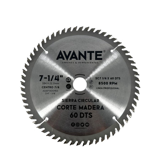 Sierra Circular Avante Para Madera 7-1/" 60 Dientes (Carburo de Tungsteno) - 1 Pieza