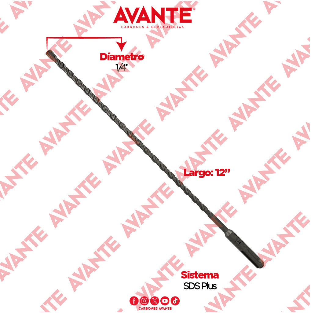 Broca Avante Profesional SDS Plus Para Concreto 1/4" x 12" - 1 Pieza