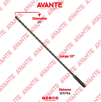 Broca Avante Profesional SDS Plus Para Concreto 1/4" x 12" - 1 Pieza