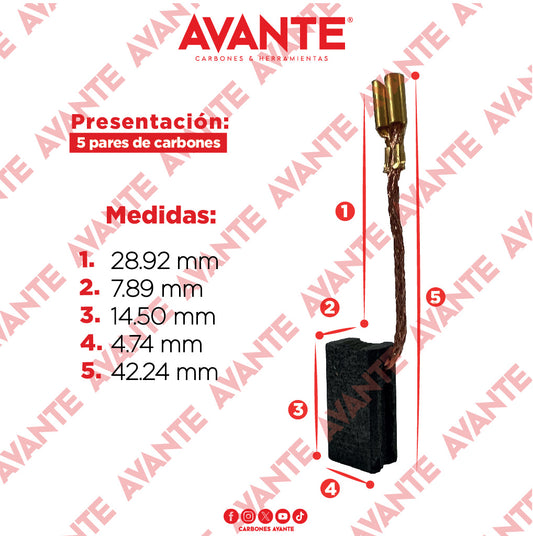 Carbones Avante Para Esmeriladora BLACK & DECKER G720B (CAP-87B)- Paquete 5 Pares