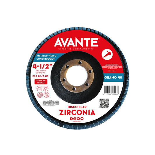 Disco Laminado Avante (Flap) Zirconia 4-1/2" Grano 40 - 1 Pieza