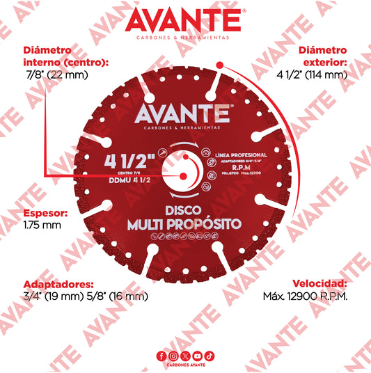 Disco Avante Multi Propósito / Corte 4-1/2" Borde Segmentado (13000 RPM) - 1 Pieza