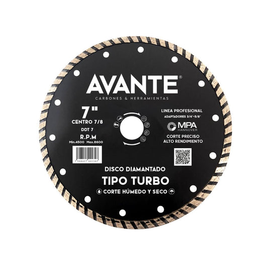 Disco Diamantado Avante Tipo Turbo 7" Corte Seco y Húmedo (8600 RPM) - 1 Pieza