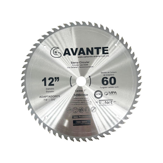 Sierra Circular Avante Para Madera 12" 60 Dientes (Carburo de Tungsteno) - 1 Pieza
