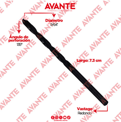 Broca Avante Alta Velocidad Acero M2 HSS 9/64" - Paquete 10 Piezas