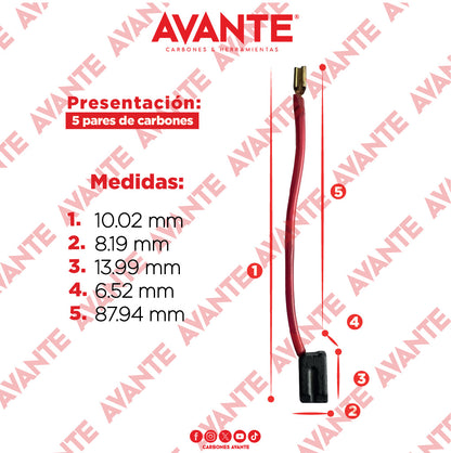 Carbones Avante Para Taladro DEWALT 505 Hembra (CAP-89B) - Paquete 5 Pares
