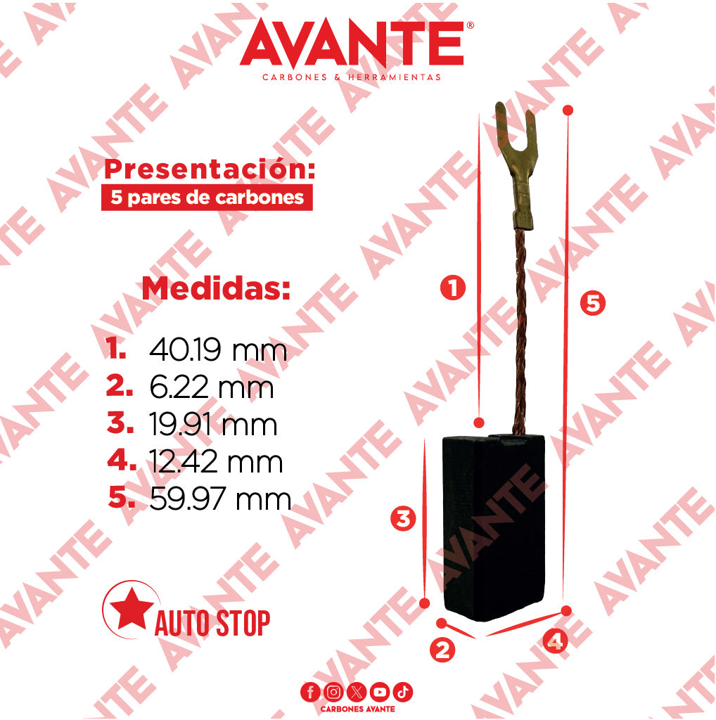 Carbones Avante Para Pulidora Mediana BOSCH (CAP-7) - Paquete 5 Pares