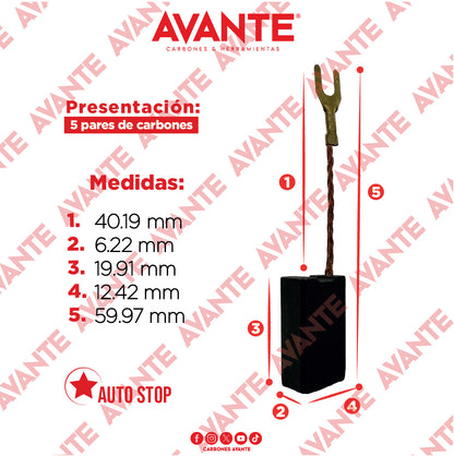 Carbones Avante Para Pulidora Mediana BOSCH (CAP-7) - Paquete 5 Pares