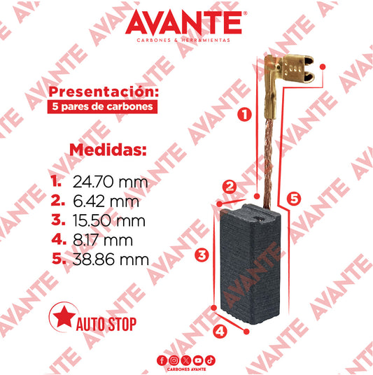 Carbones Avante Para Mini Esmeriladora DEWALT Nueva 2019 (CAP-95B) - Paquete 5 Pares